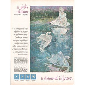 1961 DeBeers Diamonds Vintage Print Ad A Girl's Dream Painting Edwin Schmidt Art